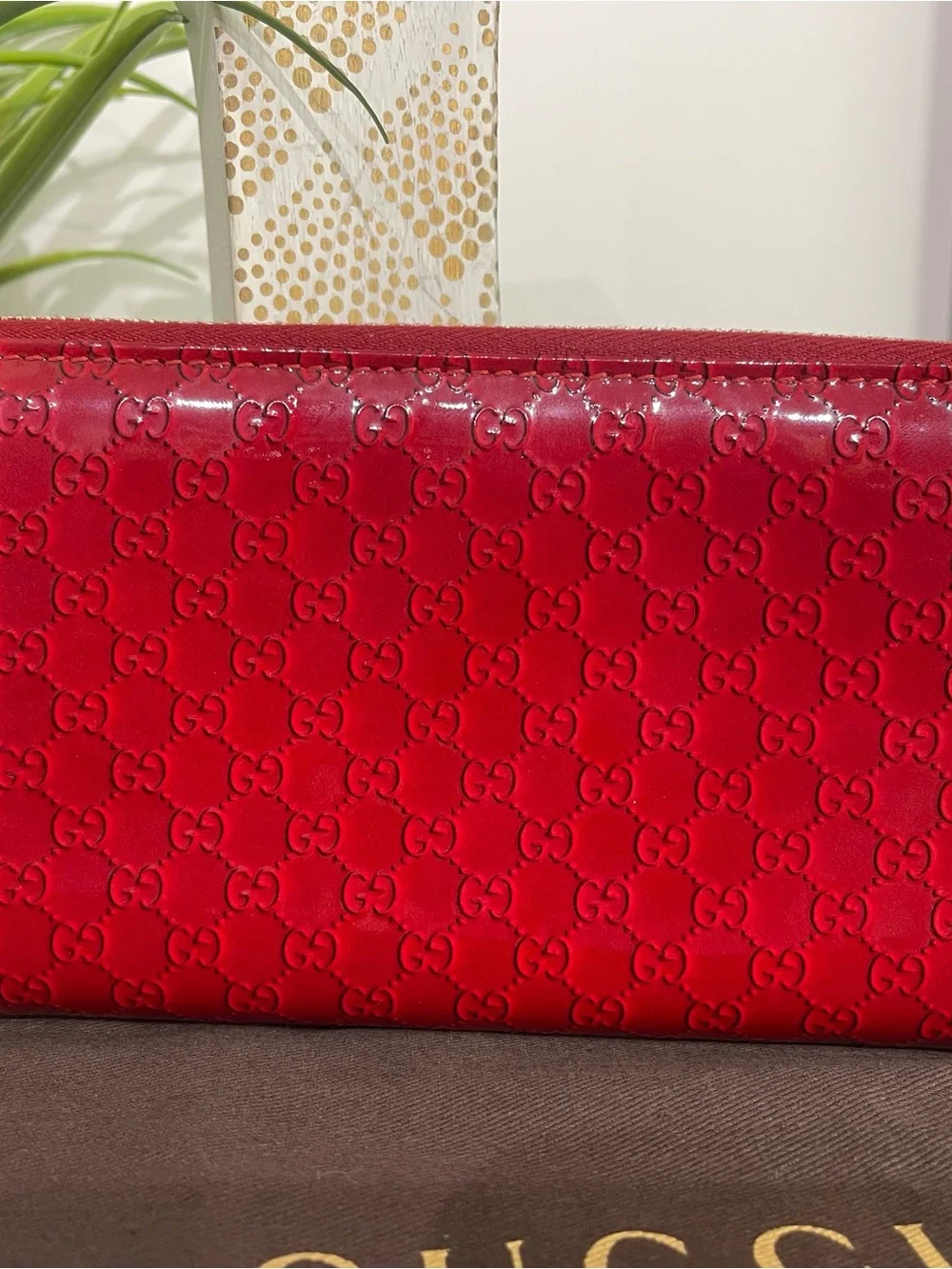 Gucci Red Patent Leather Wallet with Gold Heart Charm